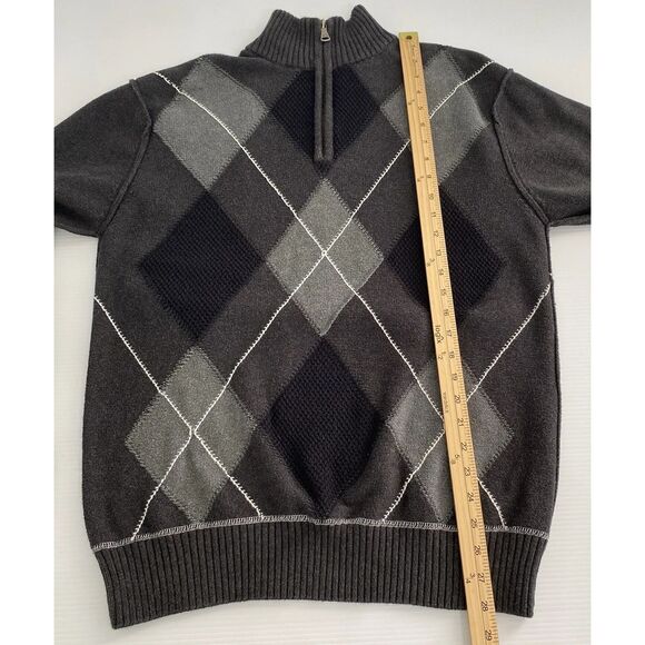 BKE Standard Fit Men's XL Sweater 100% Cotton Gray Black Argyle 1/4 Zip Preppy - Picture 3 of 8